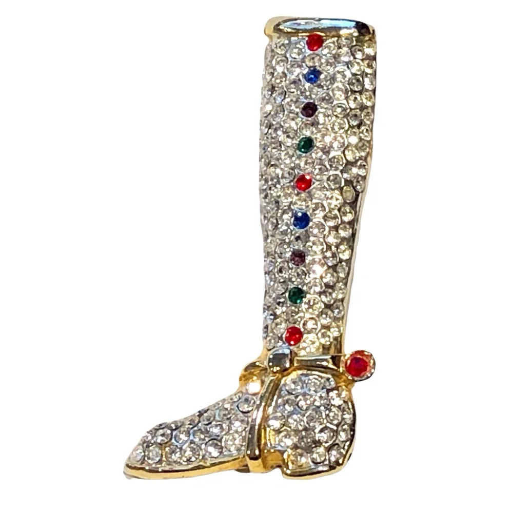 VINTAGE CRYSTAL COWBOY BOOT BROOCH